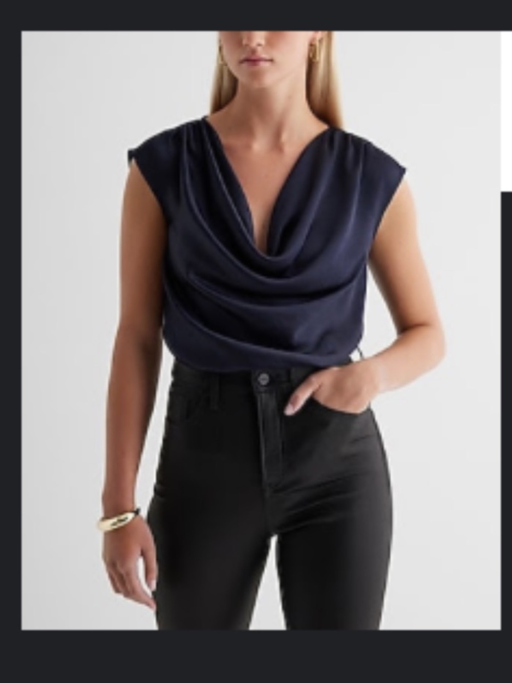 Express Satin Cowl Neck Tank - Black
